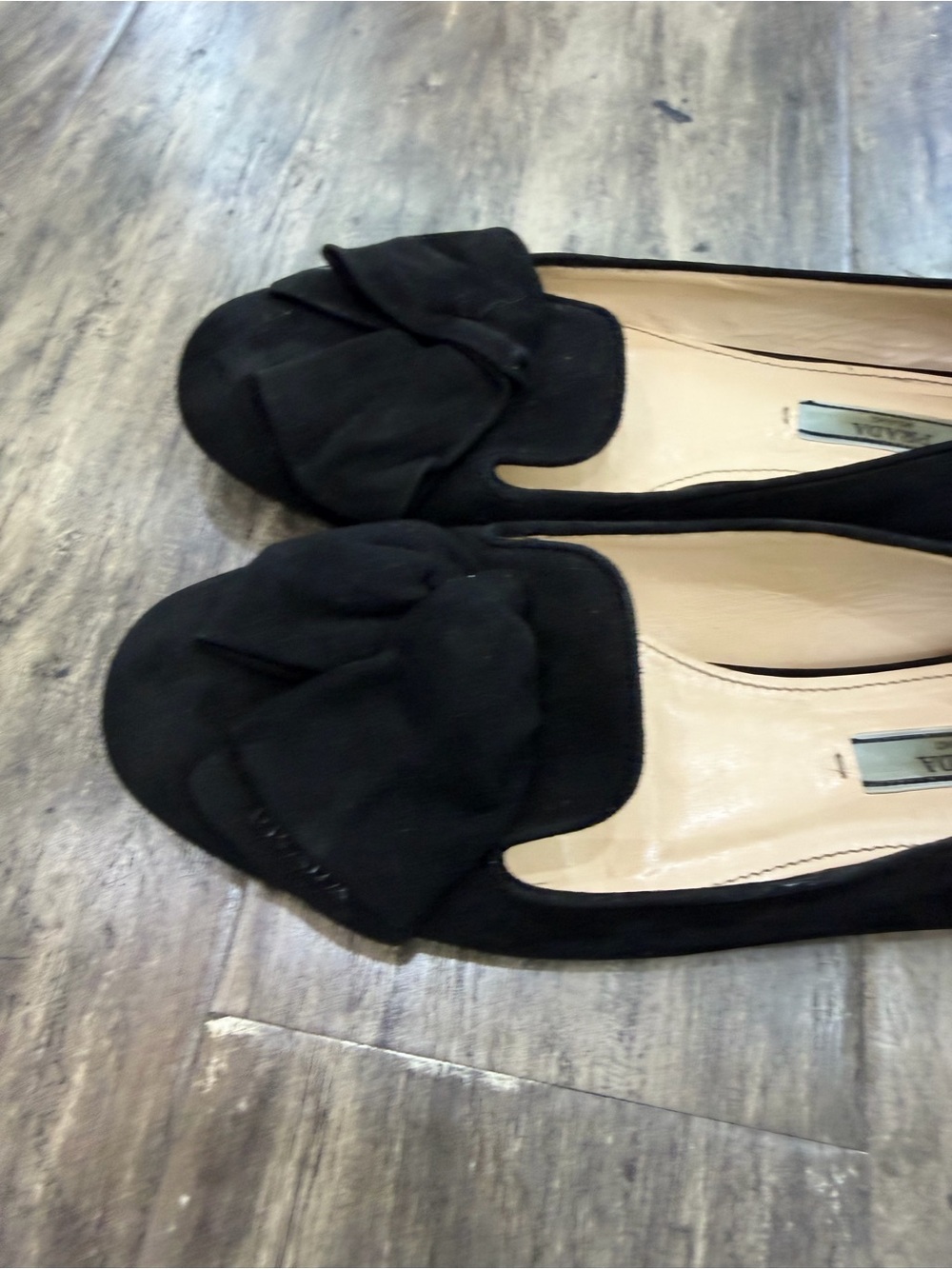 Prada Black Suede Bow Detail Flats - Picture 4 of 12